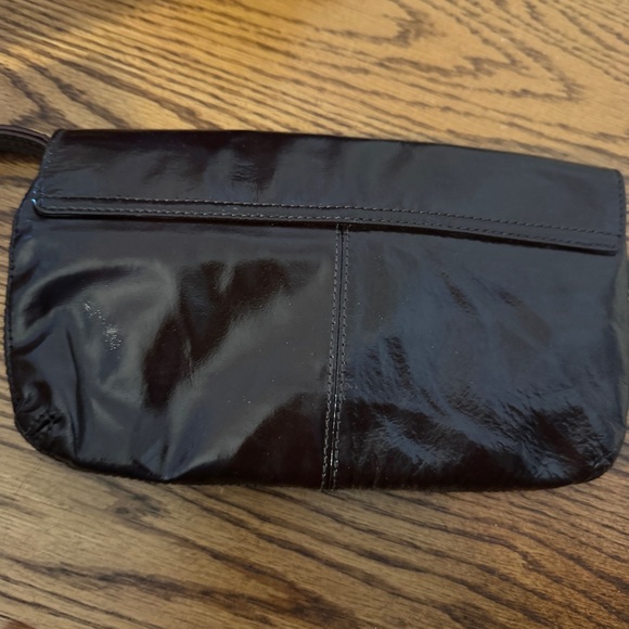 MZ Wallace Chocolate Brown Patent Clutch with Gold Accents - Picture 2 of 4